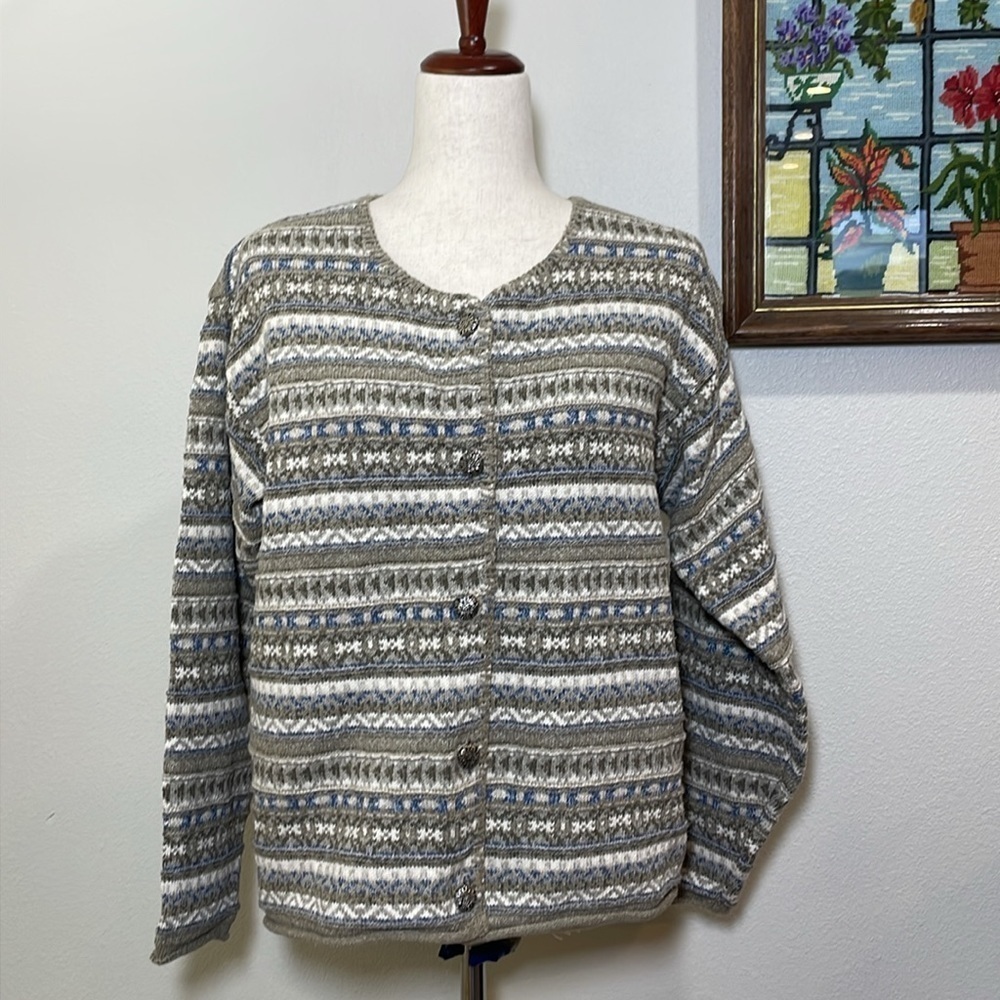 ALPS Cardigan Vintage Perfect Colors of Beige Tan White Blue Original Buttons L